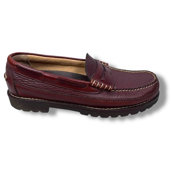 LL Bean Allagash Handsewn Bison Leather Penny Loafer Men’s 7 D Reddish Brown - Picture 1 of 8